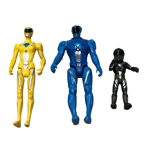 3 Mighty Morphins Power Rangers: 5” blue + yellow Bandai + 3” black Playmates - Picture 1 of 2